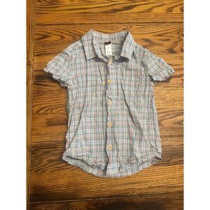 Tea Multicolor Plaid Flannel Cotton Collared Short Sleeve Button Up Shirt Size 4